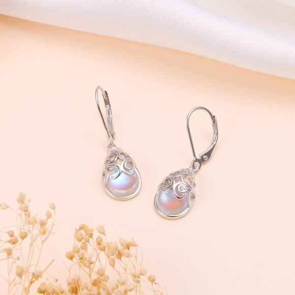 Moonstone Earrings With Lever Backs - Etsy 🆕Women\'s Moonstone Earrings 925 Sterling Silver Flower Lever back Earring